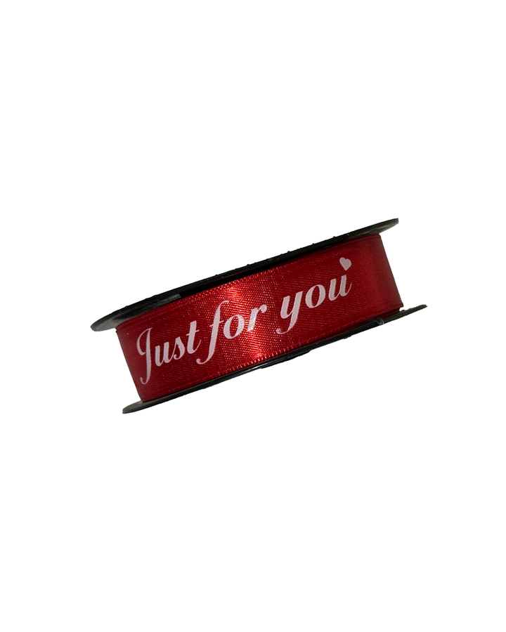 2,5 cm 20 m Just For You Kırmızı Üstü Beyaz Baskılı Saten Kurdele