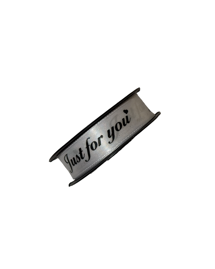 2,5 cm 20 m Just For You Beyaz Üstü Siyah Baskılı Saten Kurdele