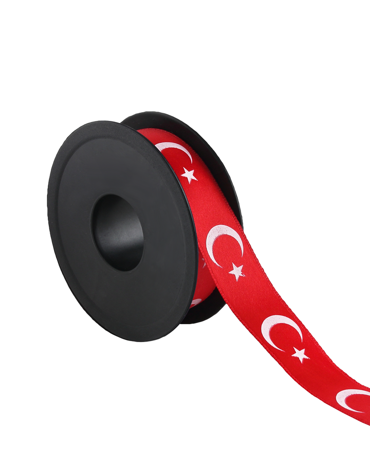 2,5 cm 20 m Türk Bayrağı Baskılı Saten Kurdele